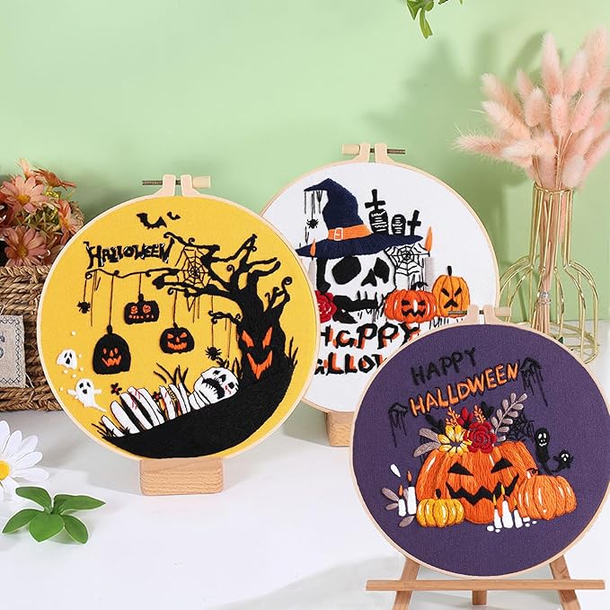 Ohcol 3 Sets Halloween Embroidery Kit,Needlepoint Kits for Adults with Clear Instructions
