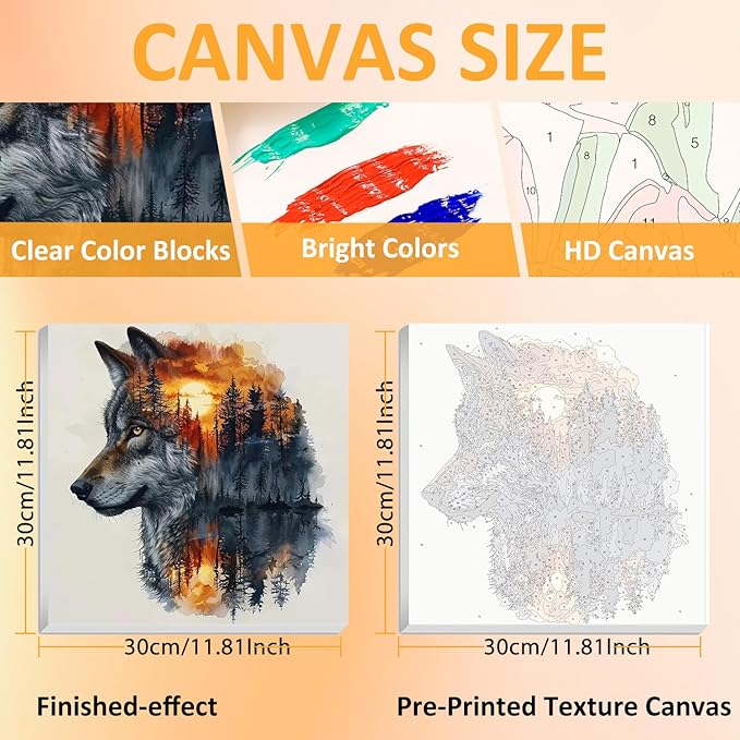 2 Pack Paint by Number for Adults Beginner, Bear Painting by Number Kit, Wolf Easy Acrylic Painting by Number on Canvas, Animal Paint by Numbers for Home Wall Art Decor with frame (11.8x11.8Inch)