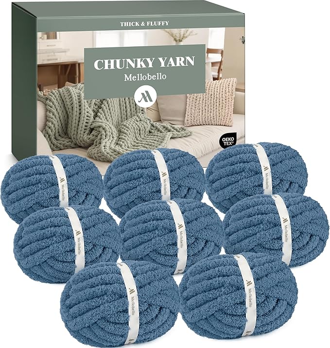 Jumbo Chunky Yarn for Hand Knitting - Super Thick Chenille Chunky Yarn for Crocheting - Extra Soft Bulky Fluffy Blanket Big Yarns 8 Jumbo Pack (27yds,8 oz Each Skein) Blue Teal