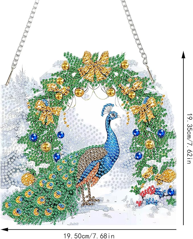 SENQAO Christmas Diamond Art Hanging Kits for Adults Kids, Peacock Diamond Art Suncatchers, 5D Special Shape Diamond Painting Pendant Window Ornament Gifts for Home Door Wall Decor