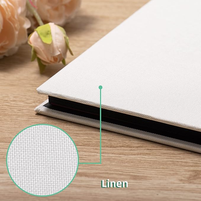 Large Photo Album Self Adhesive for 4x6 8x10 Magnetic Scrapbook Album DIY 60 Black Sticky Pages Linen Cover Photo Album(White)