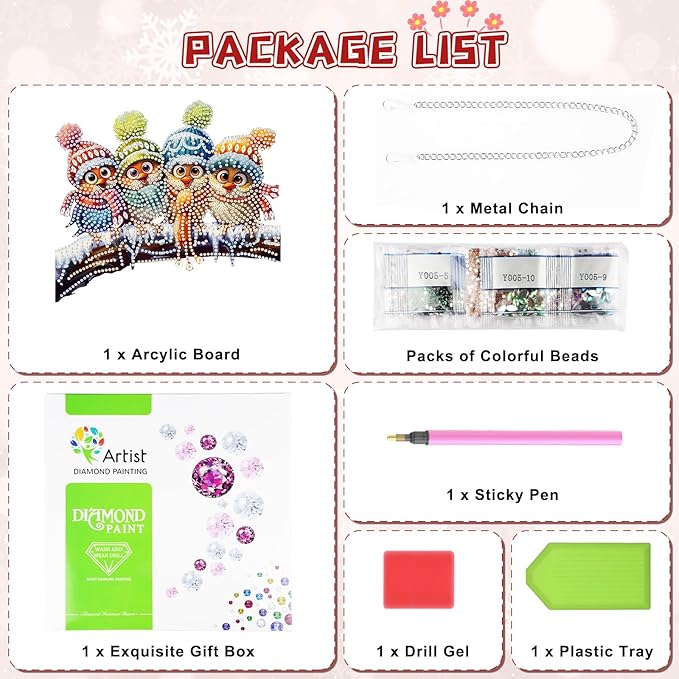 KEYIFA Christmas Diamond Painting Kit, DIY Birds Diamond Art for Adults, Diamonds Painting Pendant Special Shaped Rhinestone Window Hanging Ornaments Home Garden Wall Door Decoration, 20cm Width