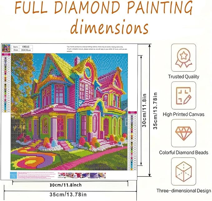 5D Diamond Painting Kits for Adults Beginner, Colorful Villa Pattern Diamond Art Kits for Adults, Full Drill Round Gem Art Paint by Diamonds Dots Crafts Kits for Home Wall Decor 13.7x13.7inch