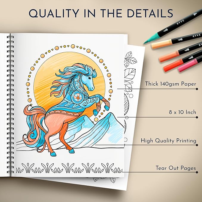 RYVE Coloring Books for Adults Relaxation - Set of 3 Stress Relief Coloring Book with Inspiring Quotes, Adult Coloring Book for Women, Easy Coloring Books for Adults, Stress Relief Gifts for Women