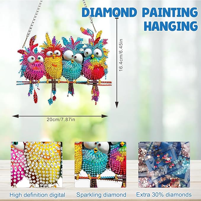 MAXBYE Hanging Diamond Art Kits for Adults Bird, Special Crystal Double Sided Animal Pendant DIY Diamond Art Painting Kits for Beginners Gift Wall Home Decoration