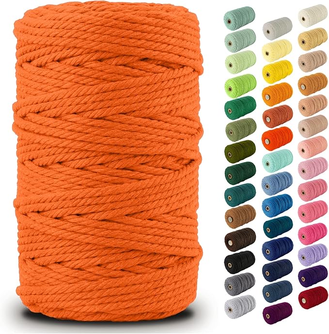 Nook Theory Macrame Cord - 5mm 109 Yards Cotton Rope, 3mm 4mm Yarn, String for Crafts, Perfect for Macrame Wall Hanging and Boho Decorations (Orange)