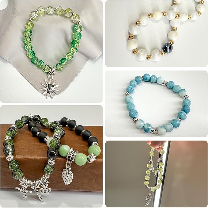 Glass Bead Bracelet Making Kit (8mm), Beginner Set with 600PCS Green Glass Beads, No Jewelry Tools Required