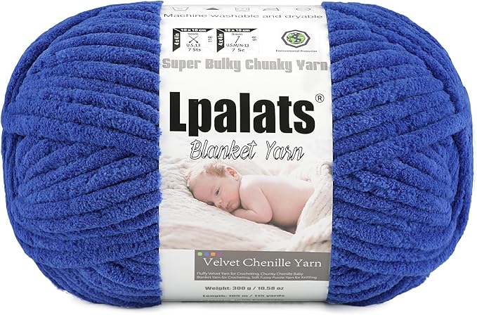 Baby Blanket Yarn for Crocheting - 1 Pack of 300g/10.6oz Super Fluffy Chunky Chenille Yarn for Hand Knitting, 115 yds Super Bulky Plush Yarn for Cozy Blankets and Amigurumi (1, Dark Blue)