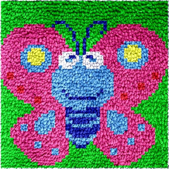 Numptain Latch Hook Kits for Adults,DIY Rug Crafts Butterfly Pattern Color Printed Canvas,Latch Hook Kits for Beginners Handmade Needlework Crafts Home Decoration,12"x12" NT2