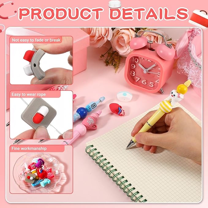 12 Pcs 3D Silicone Focal Beads Pens Beads Bulk for Beadable Keychain DIY Crafts Necklace Bracelet Phone Chain Charms Jewelry Making (Nurse)