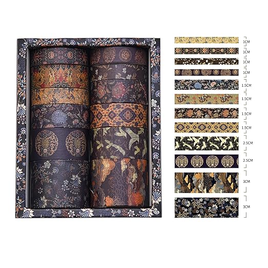 12 Rolls Chinoiserie Washi Tape Set Chinese Arts Adhesive Tapes Geometric Garden Decorative Masking Tape Sets for Craft, Kids, Scrapbook, DIY, Gift Wrapping (Whispers of Dragon)