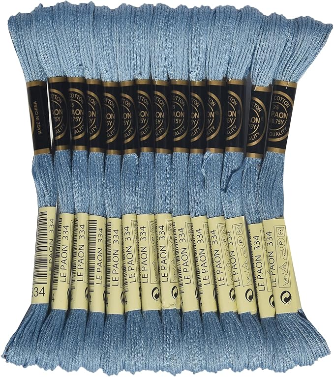 LE PAON Embroidery Floss, 14-Pack Six Strands 100% Long Staple Cotton Embroidery Thread, 8.7-Yard，Color Number：334, Medium Baby Blue