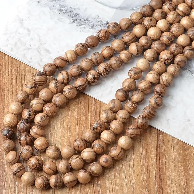 8mm Massive Beads Natural Wooden Round Loose Beads Jewelry Making with Thread 200 PCS(Aquilaria Crassna, 8mm)