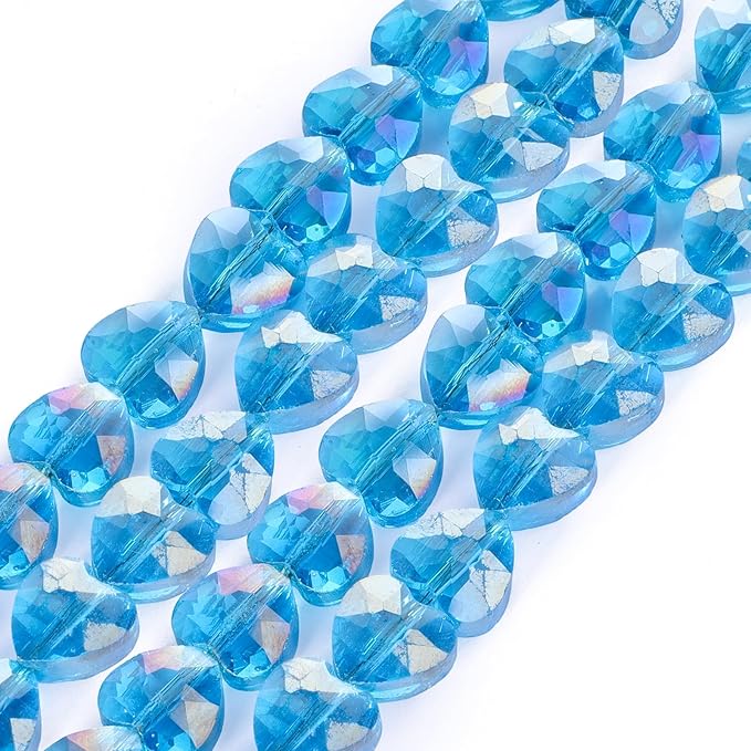 70pcs 8mm Valentine's Day AB Blue Faceted Heart Beads for Jewelry Making Crystal Glass Beads for Bracelets Necklace Crafts, Friendship Bracelet Kit, Love Gifts