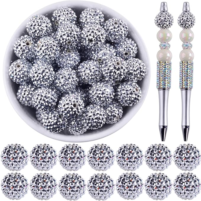 20mm Rhinestone Beads for Pens 20pcs Beaded Pens Beads Bling Glitter Suger Bugglegum Beads Large Balls Crystal Pen Beads for DIY Pens Keychain Making Suppliers Bulk