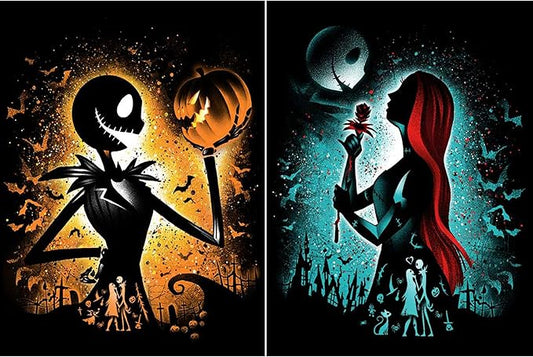 Youtheart Painting with Diamonds Jack and Sally Diamond Art, 5D Full Drill Cross Stitch Embroidery Kits (2 Packs)