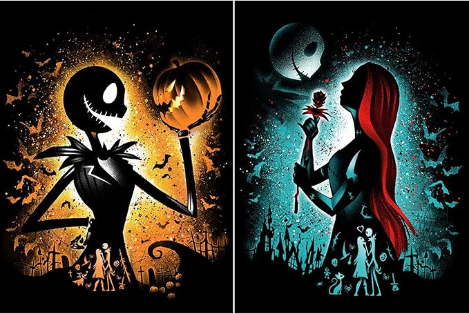 Youtheart Painting with Diamonds Jack and Sally Diamond Art Halloween, 5D Full Drill Cross Stitch Embroidery Kits (2 Packs)