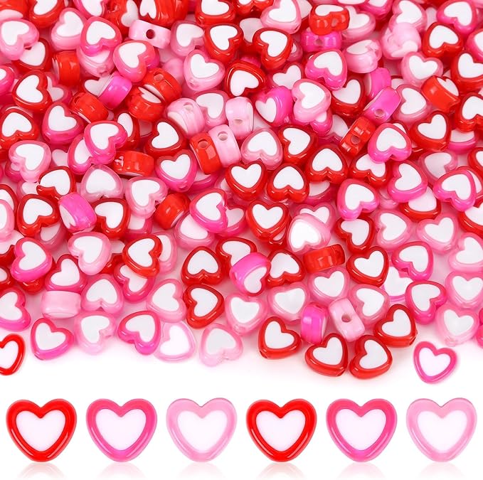 Augshy 700Pcs Heart Beads,Valentines Day Red Pink Heart Pony Beads for Jewelry Making Party Decoration Necklace Bracelets Earrings Hair Beads DIY Crafts Supplies