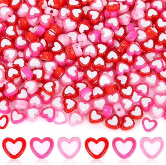 Augshy 700Pcs Heart Beads,Valentines Day Red Pink Heart Pony Beads for Jewelry Making Party Decoration Necklace Bracelets Earrings Hair Beads DIY Crafts Supplies