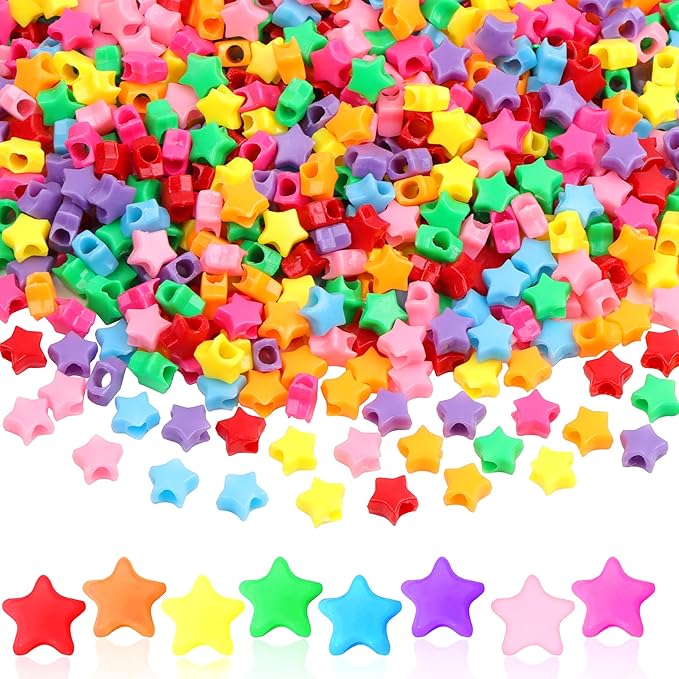 gmma 1000pcs star pony beads shapes for friendship bracelets valentine's day colourful rainbow beads for diy jewelry making bracelet necklace party decoration supplies