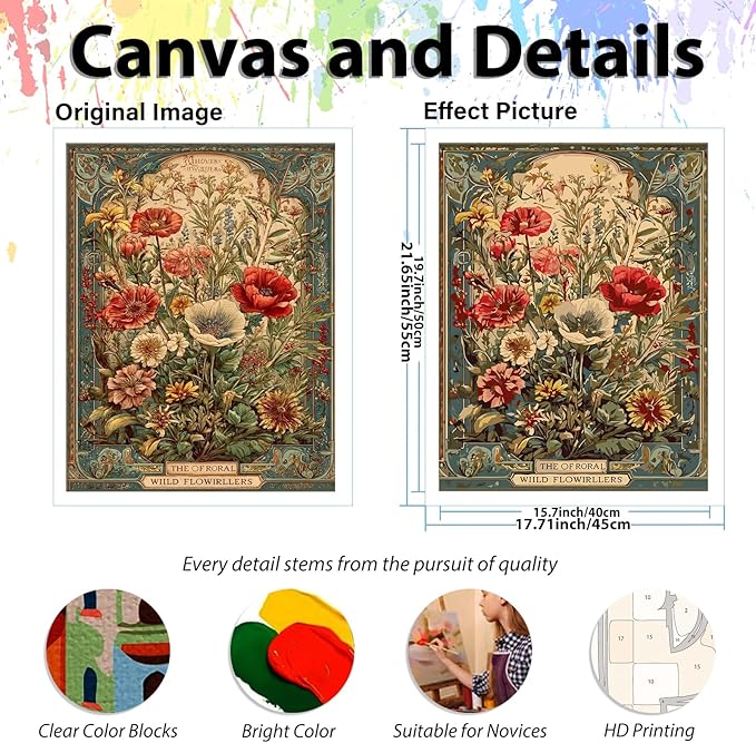 hkejoi Flower Paint by Numbers Kit for Adults Beginner, Adult Paint by Number Kits on Canvas Poppy, Painting by Number DIY Crafts Acrylic for Gift Home Decor 16x20 in