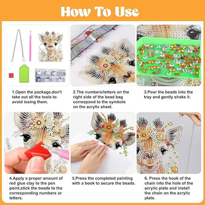 AIRDEA Hanging Diamond Painting Kits Giraffe,Special Shaped Diamond Art Kits for Beginner Flowers and Animals Gem Art Pendant Decor,7.63x6.53in