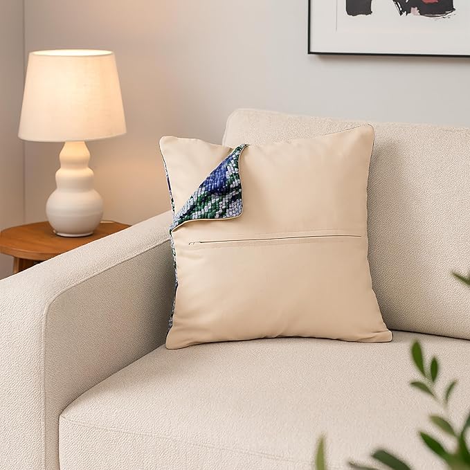 Thea Gouverneur Cushion Back Kit with Zipper - Beige - for Any 16x16 Inch (40x40cm) Cushion- Cross Stitch Creations - Embroidery - Embroidery Kit for Adults - 23.5999