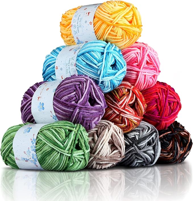 Yinsun 10x50g Multi Color Acrylic Yarn 50g 1750 Yards Crochet Yarn Starter kit with Storage Bag for Knitting Crocheting Weaving Adult and Kid Craft Projects
