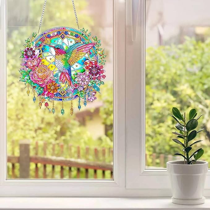 MAXBYE Hanging Diamond Art Kits for Adults Hummingbird, Special Crystal Double Sided Pendant DIY Diamond Art Painting Kits for Beginners Gift Wall Home Decoration
