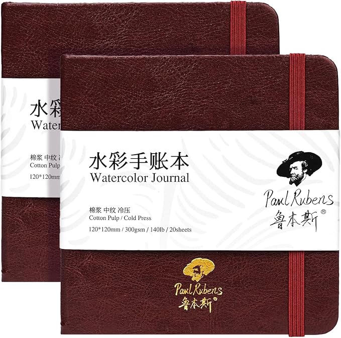 Paul Rubens Square Watercolor Journal,2 Pack 40 Sheets 100% Cotton Acid-Free Cold Press Watercolor Sketchbook 4.72 * 4.72 Inches, 140lb/300gsm for Watercolors, Gouache, Acrylics