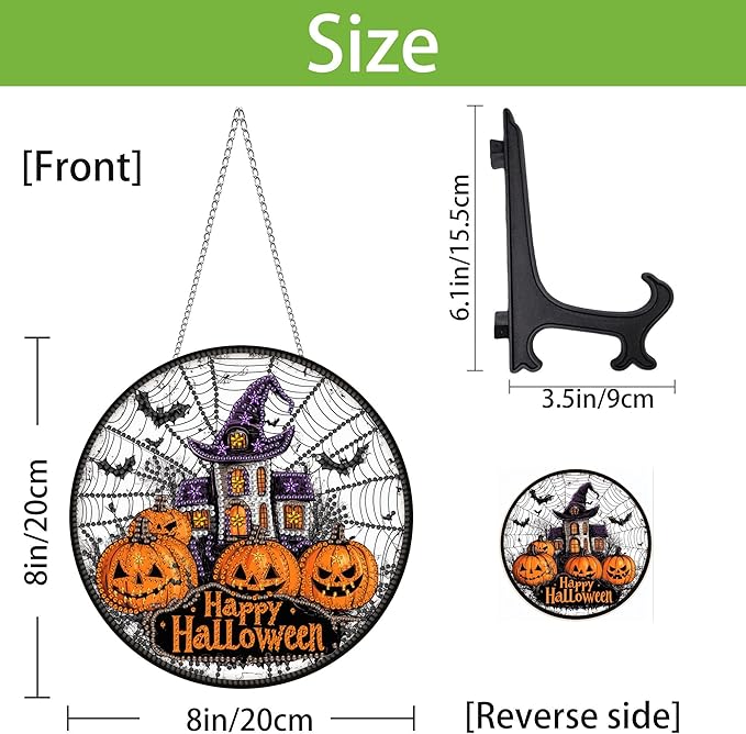 Wergund 5D DIY Halloween Diamond Art Hanging Kits, Hanging Diamond Art Pumpkin, Acrylic Special Shaped Rhinestone, Window Hanging Pendants for Home Wall Garden Front Door Outdoor Decor Gift(Halloween)
