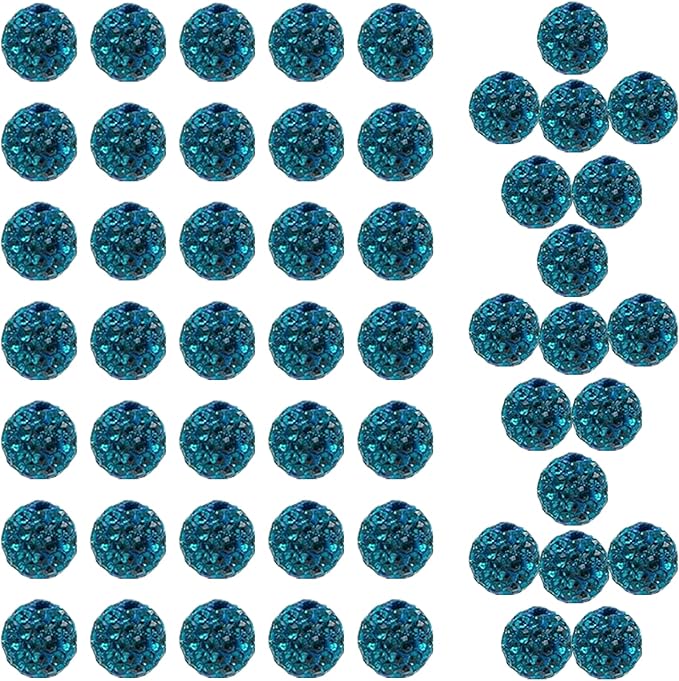 10mm Grade A Teal Rhinestone Beads for Baseball Necklace-Round Disco Ball Bead Rhinestone Clay Beads for Earring Jewelry Making,Necklace Bracelet,DIY Craft Supplies(100 pcs)