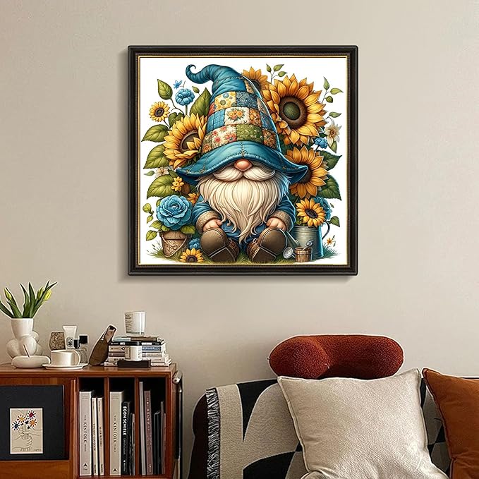 Fountor Gnome Diamond Art Kits for Adults, Gnome Diamond Painting Kits for Adults Beginners, DIY 5D Sunflowers Diamond Painting with Round Gem Art Kits for Gift Home Wall Decor 14x14 Inch