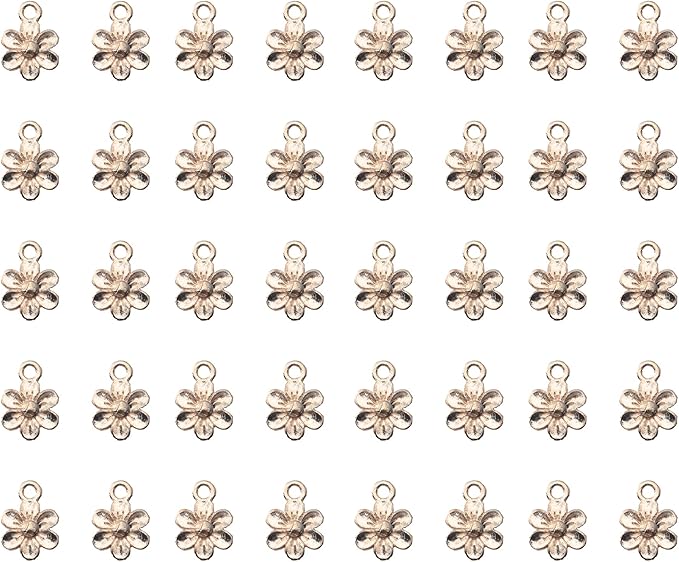 Ruwado 50 Pcs Little Flowers Charms Metal Vintage Cute Vintage Small Flower Pendants for Jewelry Making Kit Bracelet Necklace DIY Making Crafting Project Accessories Supplies (KC Gold)
