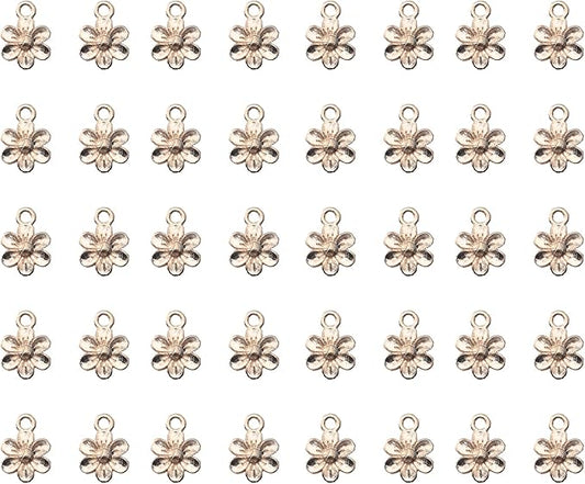 Ruwado 50 Pcs Little Flowers Charms Metal Vintage Cute Vintage Small Flower Pendants for Jewelry Making Kit Bracelet Necklace DIY Making Crafting Project Accessories Supplies (KC Gold)
