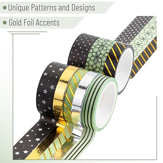 Mr. Pen Midnight Garden Washi Tape Set, 8 Rolls, Gold Foil Decorative Tape, Washi Tapes, Scrapbook Tape, Craft Tape