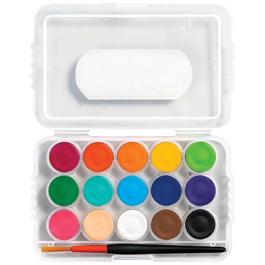 Prang Mini Watercolor Paint Sets, (Bulk Pack of 24) Palette Tray and Brush, 15 Assorted Colors, Art Party Favors, Prizes, Stocking Stuffers
