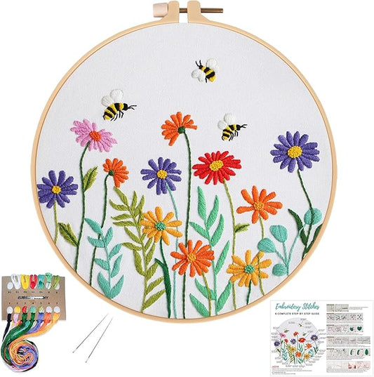 Louise Maelys Embroidery Kits for Beginners,Cross Stitch Kit for Adults,DIY Needlepoint with Daisy Flowers Pattern