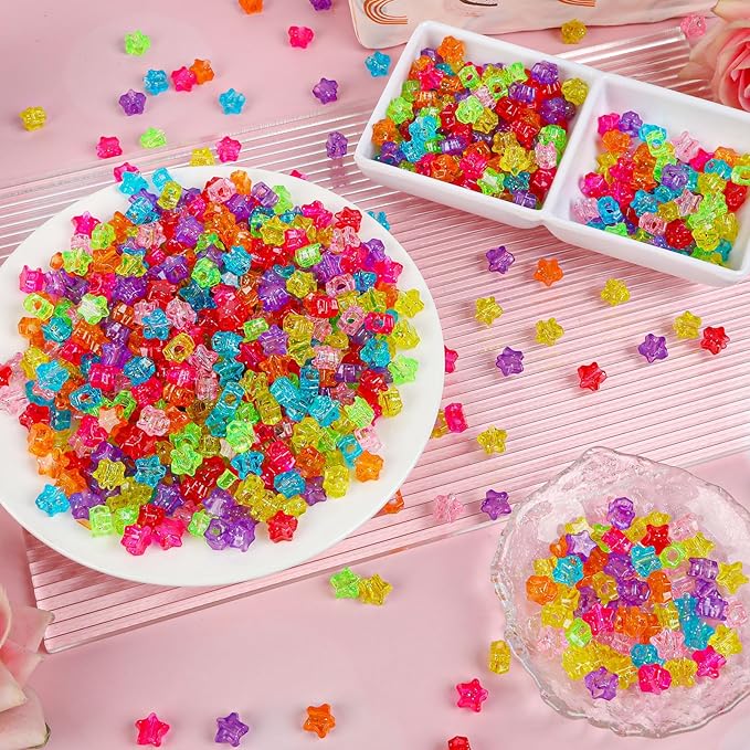 UPINS 1200pcs Star Pony Beads, Star Shape, Plastic, Bulk for Bracelets, Necklaces, DIY Projects, Jewelry Making, Decoration, Red, Orange, Yellow, Green, Blue, Purple, Pink