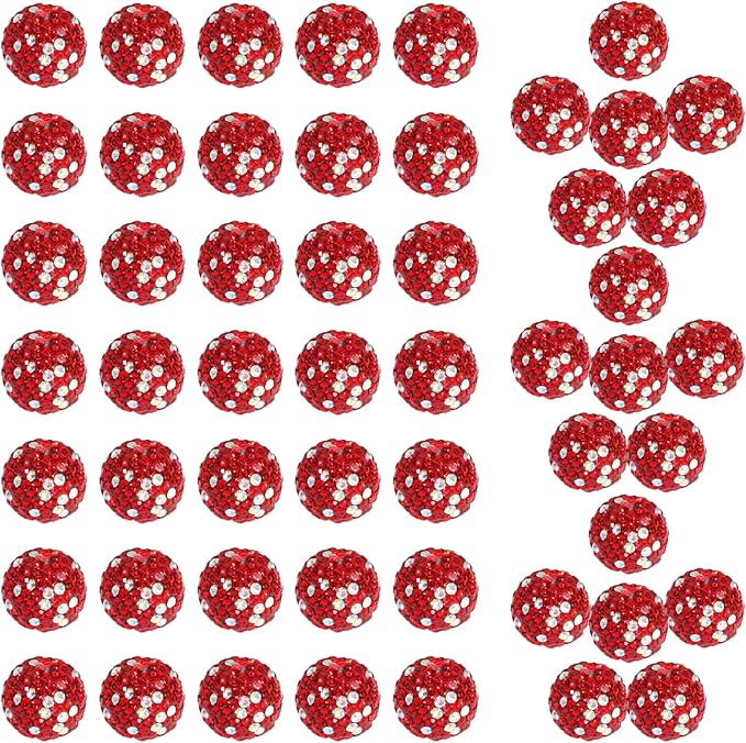 10mm Grade A White with Red Sparkle Rhinestone Beads for Baseball Necklace-Round Disco Ball Bead Rhinestone Clay Beads for Earring Jewelry Making,Necklace Bracelet,DIY Craft Supplies(100 pcs)