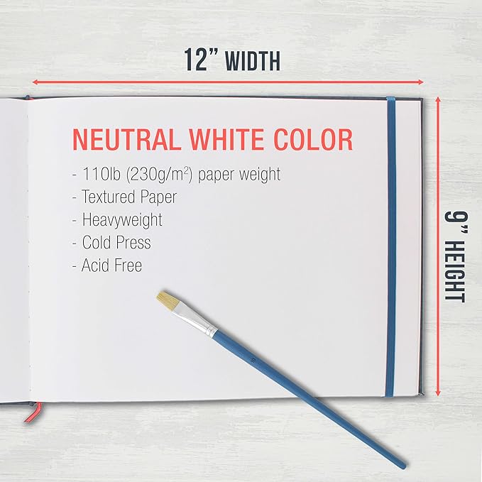U.S. Art Supply 9" x 12" Watercolor Book (2 Pack, 76 Sheets Each) - 110lb (230 GSM) Linen-Bound Hardcover Artist Paper Pads - Acid-Free Cold-Pressed Watercolor Paper Pad Mixed Media