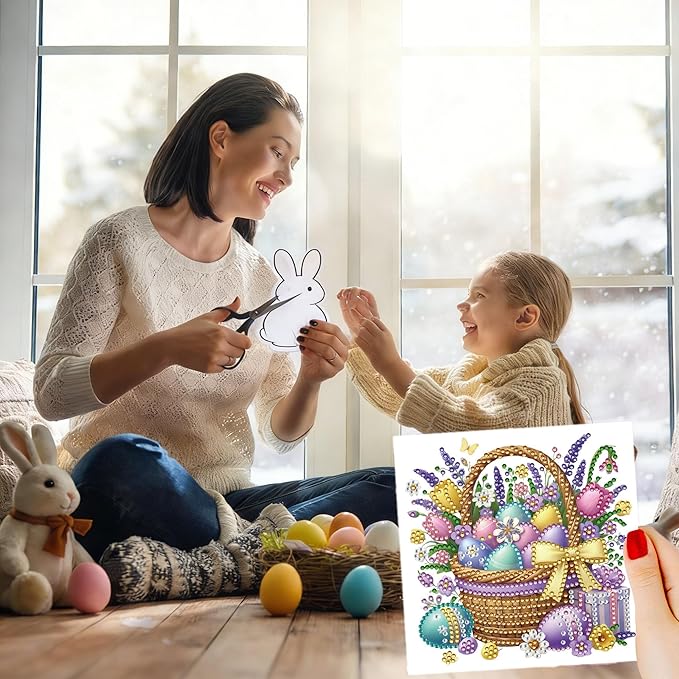 12 Pack 5D DIY Diamond Painting Greeting Cards Kit, Diamond Art Easter Cards with Envelope, Easter Crafts for Adults (Easter Eggs)