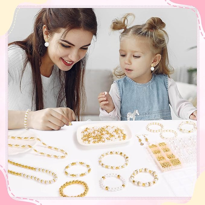 Audab Bracelet Making Kit, 1332 Pieces Pearl Beads and Gold Spacer Beads for Bracelets Making and Jewelry Making for Adults