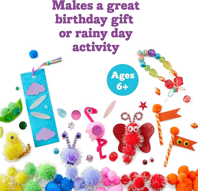 kid made modern rainbow craft kit - bulk arts & crafts supplies and materials for kids - 300+ pieces diy art box case for creative projects (ages 6+)