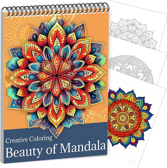 CKMOREL Mandala Coloring Book for Adult Spiral Bound Lay Flat Mandala Coloring Book for Women 24 Pages One Sided Design Gift for Adult to Relax and Relieve Anxiety - Beauty of Mandala
