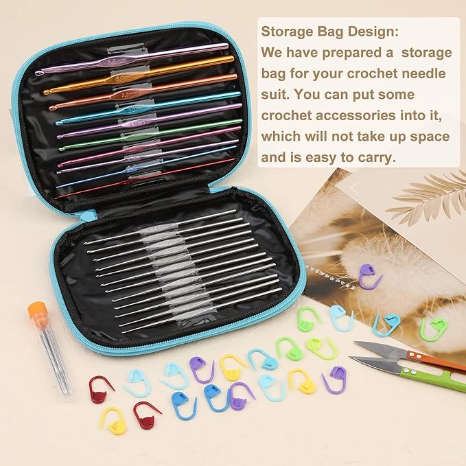 IMZAY 54 Pcs Crochet Hooks Set, 0.6mm-6.5mm Crochet Needles, Crochet Hooks Kit with Storage Case, Ergonomic Knitting Needles Stitch Marker Hand Craft Knitting Accessories for Beginners(Blue)