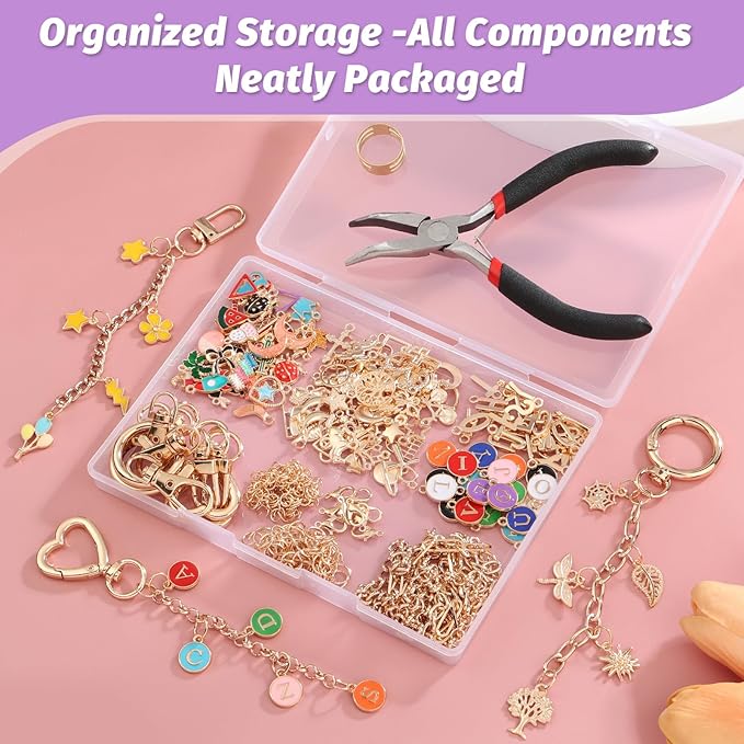 selizo 404Pcs Charms Lip Gloss Keychain Making Kit, DIY Craft Supplies with Charms, Key Chain Hooks, Jump Rings, Lobster Clasps, Chains, Jewelry Making Kit for Custom Keychains, Bags, Valentines Gifts