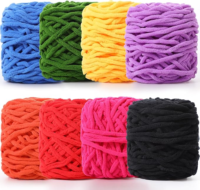 Buryeah Chunky Chenille Yarn for Crocheting Soft Thick Fluffy Yarn for Hand Knitting Bulky Velvet Blanket Plush for Weaving DIY Crafts Each 3.5 oz 55 Yards(Spring Colors,8 Pack)