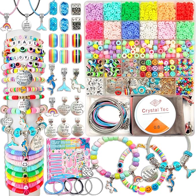leitait girls toys bracelet making kit -3400pcs charm jewelry making kit supplies,unicorn/mermaid crafts birthday christmas gifts for girls ages 5 6 7 8 9 10 11 12 years old
