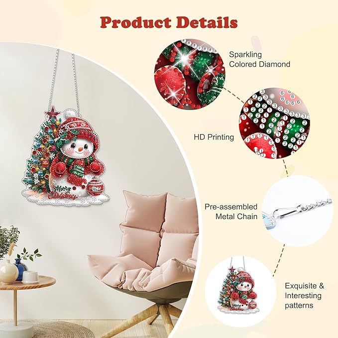 HEIBAGO Snowman Diamond Art Hanging Kits for Adults Kids, 5D Special Shaped Crystal Diamond Painting Kit, DIY Pattern Window Pendant Gem Art Kit for Home Wall Decor 8.3 x 8.3 Inch